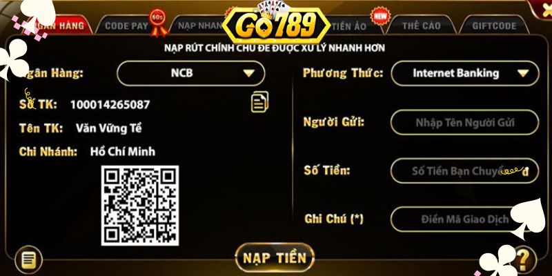 Nạp tiền Go789 qua ngân hàng